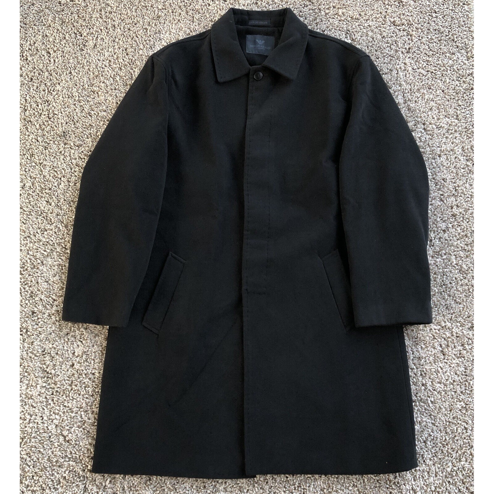 Vintage Giorgio Armani Le Collezioni Topcoat Size 56 Black Wool Cashmere Blend